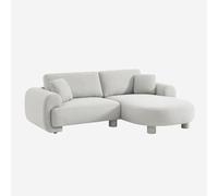 sweeek-Sofá esquinero Derecha de Tela Liso con Patas Redondas, 3 plazas Gris Claro - 231x160x88 cm