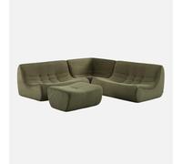 sweeek-Sofá esquinero Modular con reposapiés de Terciopelo Acanalado, 5 plazas Verde Kaki - 147x105x72 cm