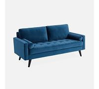 sweeek-Sofá Estilo escandinavo de Terciopelo con Patas de Madera, 3 plazas Azul Marino - 177x85.5x69.5 cm