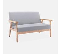 sweeek-Sofá o Banco con Tela y Patas de Madera, 2 plazas Gris Claro - 114x69.5x73 cm