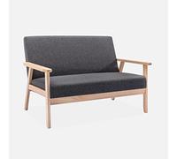 sweeek-Sofá o Banco con Tela y Patas de Madera, 2 plazas Gris Oscuro - 114x69.5x73 cm