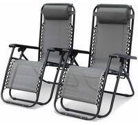 sweeek Tumbona plegable de textileno multiposición, set de 2, gris
