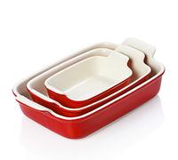 Sweejar Home Juego de utensilios de cocina de porcelana para hornear, fuente rectangular de cerámica para lasaña para horno, tartas, cenas, cocina, banquetes y uso diario (rojo)