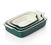 Sweejar Home Juego de utensilios de cocina de porcelana para hornear, fuente rectangular de cerámica para lasaña para horno, tartas, cenas, cocina, banquetes y uso diario (verde oscuro)