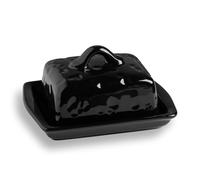 Sweejar Home Mantequera de cerámica con tapa, soporte para mantequilla en forma de queso, bonito plato de mantequilla para encimera, decoración de cocina y almacenamiento de mantequilla (color negro)