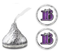 Sweet 16 Kisses calcomanías, (Set de 216) 16 cumpleaños Chocolate Drops etiquetas pegatinas para 16 cumpleaños, Hershey's Kisses Party Favors Decor, Púrpura