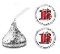 Sweet 16 Kisses calcomanías, (Set de 216) 16 cumpleaños Chocolate Drops etiquetas pegatinas para 16 cumpleaños, Hershey's Kisses Party Favors Decor, Rojo
