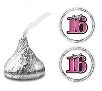 Sweet 16 Kisses calcomanías, (Set de 216) 16 cumpleaños Chocolate Drops etiquetas pegatinas para 16 cumpleaños, Hershey's Kisses Party Favors Decor, Rosado