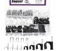Sweet 423 clips de cable de 8 tamaños desde 4 mm hasta 25 mm con clavo de acero y 4 tamaños desde 0.3pulgadas hasta 0.6 pulgadas, kit surtido de grapas en U aisladas