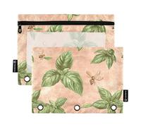 Sweet Basil - Juego de 2 estuches transparentes para lápices, con 3 anillas, color oro rosa