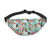 Sweet Basset Hound Florals Fanny Pack para Hombres Mujeres Riñonera Riñonera Ajustable para Viajes Caminar Correr Riñoneras