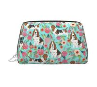 Sweet Basset Hound - Organizador de cosméticos con estampado floral, a prueba de golpes, con amplia apertura de cremallera para viajes, Silver, One Size