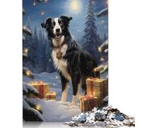 Sweet Border Collie Xmas Puzzles Imposible,desafío para Adultos Entretenimiento Creativo 1000 Piezas Obra De Arte De Juego De para Adultos Y Niños Mayores De 12 Años 500pcs (52x38cm)