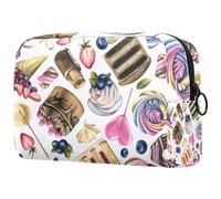 Sweet Cakes - Bolsa de cosméticos para mujer, diseño de dona, piruleta, bayas, bolsa organizadora grande con cremallera, multicolor, 18.5x7.5x13cm/7.3x3x5.1in, Neceser
