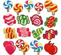Sweet Candy Collection - Parches termoadhesivos decorativos con diseño de piruletas y frutas con borde dorado, apliques de tela bordados para ropa y bolsos, juego de 30 piezas