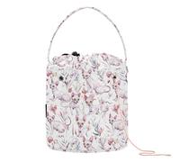 Sweet Cats - Bolsa de almacenamiento de hilo floral blanco con agujeros, bolsa de manualidades para ganchillo y mochila de ganchillo