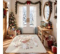 Sweet Christmas Dreams - Alfombra de área con cita de animales del bosque | Alfombra decorativa ilustrada con animales del bosque, paleta de colores pastel suaves, tema de bosque