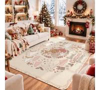 Sweet Christmas Dreams - Alfombra de área con cita de animales del bosque | Alfombra decorativa ilustrada con animales del bosque, paleta de colores pastel suaves, tema de bosque