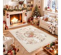 Sweet Christmas Dreams - Alfombra de área con cita de animales del bosque | Alfombra decorativa ilustrada con animales del bosque, paleta de colores pastel suaves, tema de bosque
