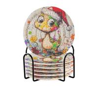 Sweet Dino - Juego de 6 posavasos absorbentes con soporte, para bebidas, decoración de mesa pequeña