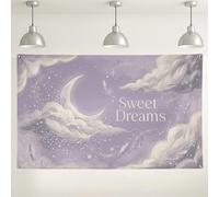 Sweet Dreams - Telón de fondo de nubes de luna, decoración de pared violeta etérea, fondo de fotografía suave para interiores y exteriores, para baby shower, fiesta, suministros de cabina de 71 x 43