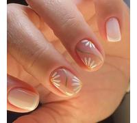 Sweet Flowers French Tip Full Cover False Short Square Stick On Acryl para el día a día