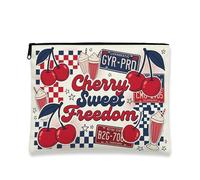 Sweet Freedom - Bolsa de maquillaje retro vintage de cerezas, bolsa de viaje para mujeres, organizador portátil de lona con cremallera, bolsa de aseo de verano para el cuidado de la piel, 7 x 9