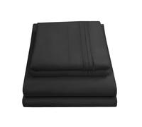 Sweet Home Collection 1800 Hilos, Microfibra cepillada Suave de Calidad egipcia Juego de Ropa de Cama de Lujo encimera, sábana Bajera, 2 Fundas de Almohada, Encuentra Doble, Negro, California King, 4