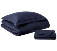 Sweet Home Collection 2 fundas de almohada y 2 fundas de almohada y falda de cama para todas las estaciones, microfibra fina de doble cepillado, relleno 100% fibra, azul marino Dobby, tamaño individual