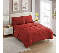 Sweet Home Collection 5 Piece Comforter Set Bag Solid Color All Season Soft Down Alternative Blanket & Luxurious Microfiber Bed Sheets, Red, Twin