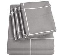 Sweet Home Collection 6 Piece Bed Sheets 1500 Thread Count Deep Pocket Fine Juego de Fundas de Almohada Extra de Microfibra con Bolsillos Profundos, Panel de Ventana Gris, Matrimonio, 6