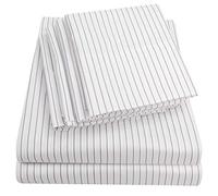 Sweet Home Collection 6 Piece Bed Sheets 1500 Thread Count Deep Pocket Fine Juego de Fundas de Almohada Extra de Microfibra con Bolsillos Profundos, Blanco a Rayas, Matrimonio Doble, 6