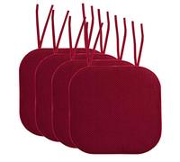 Sweet Home Collection - Cojín de Silla, Espuma viscoelástica, con Lazos, diseño de Panal, Dorso de Goma Antideslizante, Forma Cuadrada Redondeada, 41 x 41 cm, Paquete de 4, Color Vino borgoña