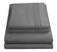 Sweet Home Collection Juego de Ropa de Cama de Lujo con sábana encimera, sábana Bajera, 2 Fundas de Almohada, Microfibra, Gris, Queen