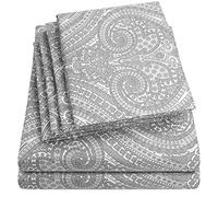 Sweet Home Collection - Juego de sábanas, 4 Piezas, 1500 Hilos, Calidad egipcia, sábana Bajera con Esquinas amplias, Paisley Gray, California King