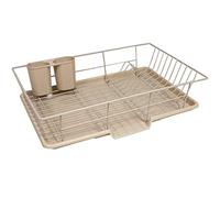 Sweet Home Collection Set de escurridor de platos de metal de 3 piezas con bandeja de secado y soporte para utensilios, 43,2 x 30,5 x 12,7 cm, color beis