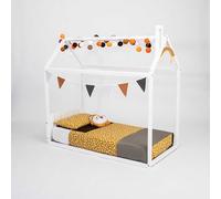 Sweet Home From Wood Cama-casita de Madera Maciza, Cama de Suelo, Estructura de Cama (Blanco, 160x70cm)