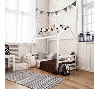 Sweet Home From Wood Struttura letto a Terra, struttura letto a Forma di casetta in Legno massello (Blanco, 140x70cm)