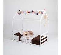 Sweet Home From Wood Struttura letto a Terra, struttura letto a Forma di casetta in Legno massello (Blanco, 160x70cm)