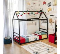 Sweet Home From Wood Struttura letto a Terra, struttura letto a Forma di casetta in Legno massello (Negro, 190x135cm)