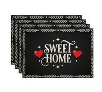 Sweet Home - Juego de 4 manteles individuales decorativos rústicos negros para mesa de comedor, todos los días, antideslizantes, lavables para interiores y exteriores, cocina, fiesta, juego de 4