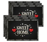 Sweet Home - Juego de 6 manteles individuales decorativos rústicos negros para mesa de comedor, todos los días, antideslizantes, lavables para interiores y exteriores, cocina, fiesta, juego de 6