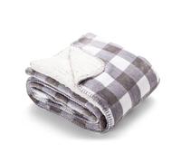 SWEET HOME Manta de Forro Polar Sherpa, de Doble Capa, 130 x 160 cm, fantasía Vichy, Gris Violeta