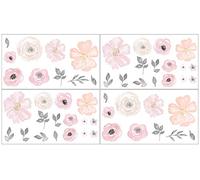 Sweet JoJo Designs - Adhesivos decorativos para pared (4 unidades), diseño floral, color rosa, gris y blanco
