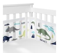 Sweet Jojo Designs + BreathableBaby Azul Verde Moderno Dinosaurio Niño Transpirable Malla Cuna Forro Antigolpes Bebé Bebé Turquesa Azul Marino Mod Dinosaurios Prehistórico Boho Bohemio Gris y Blanco