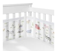 Sweet Jojo Designs + BreathableBaby Farm Animals Boy Girl Forro de malla transpirable para cuna, antigolpes, género neutro, acuarela, granero, caballo, vaca, oveja, pollos, naturaleza, árboles, gris y
