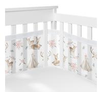 Sweet Jojo Designs + BreathableBaby Woodland Deer Floral Girl Forro de malla transpirable para cuna antigolpes para bebé y bebé, rubor, rosa, verde menta y blanco, bohemio, acuarela, bosque, animal