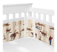 Sweet Jojo Designs + BreathableBaby Tan Brown Western Cowboy Boy Girl Género Neutral Transpirable Malla Cuna Forro Antigolpes Bebé Bebé Salvaje Oeste Sur Caballo Vaca Animal Desierto Marrón Rojo