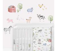 Sweet Jojo Designs Calcomanías de pared grandes de animales de granja para despegar y pegar, mural decorativo para guardería, juego de 4 hojas, acuarela, granja, granero, caballo, vaca, oveja, cerdo,