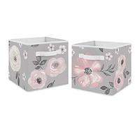 Sweet Jojo Designs - Cubo de almacenamiento plegable de tela con diseño de acuarela, color gris, rosa, gris y blanco